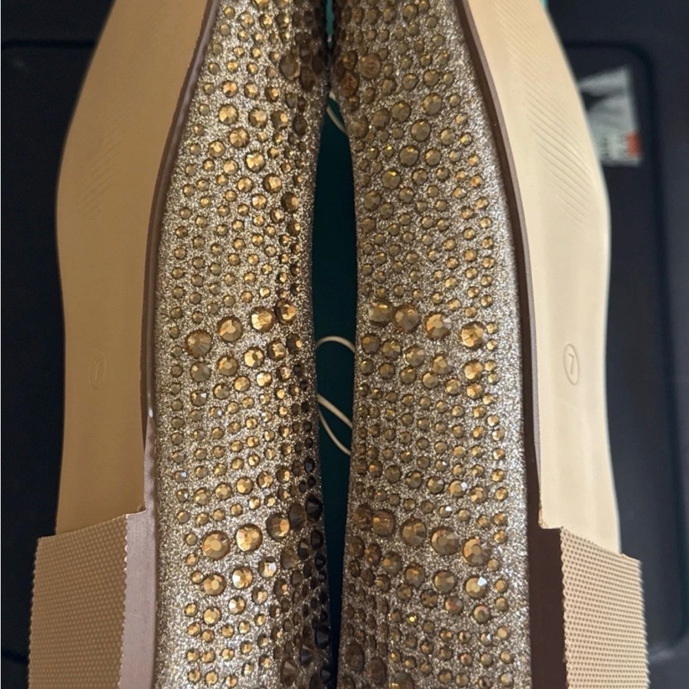 Lauren Lorraine Brea Nude Gold Ballet Embellished Glitter Flats Size 7 NIB​ - Picture 6 of 7